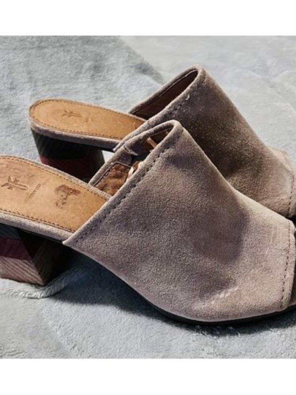 Frye Ash Blake Mules Chevron Leather Slip‎ On Block Heel Open toe Shoe Size 9.5